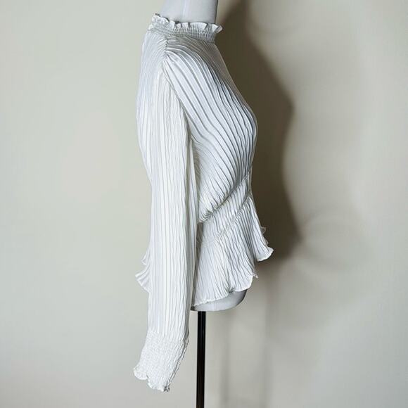 Zara White High Neck Smocked Blouse - Picture 5 of 6